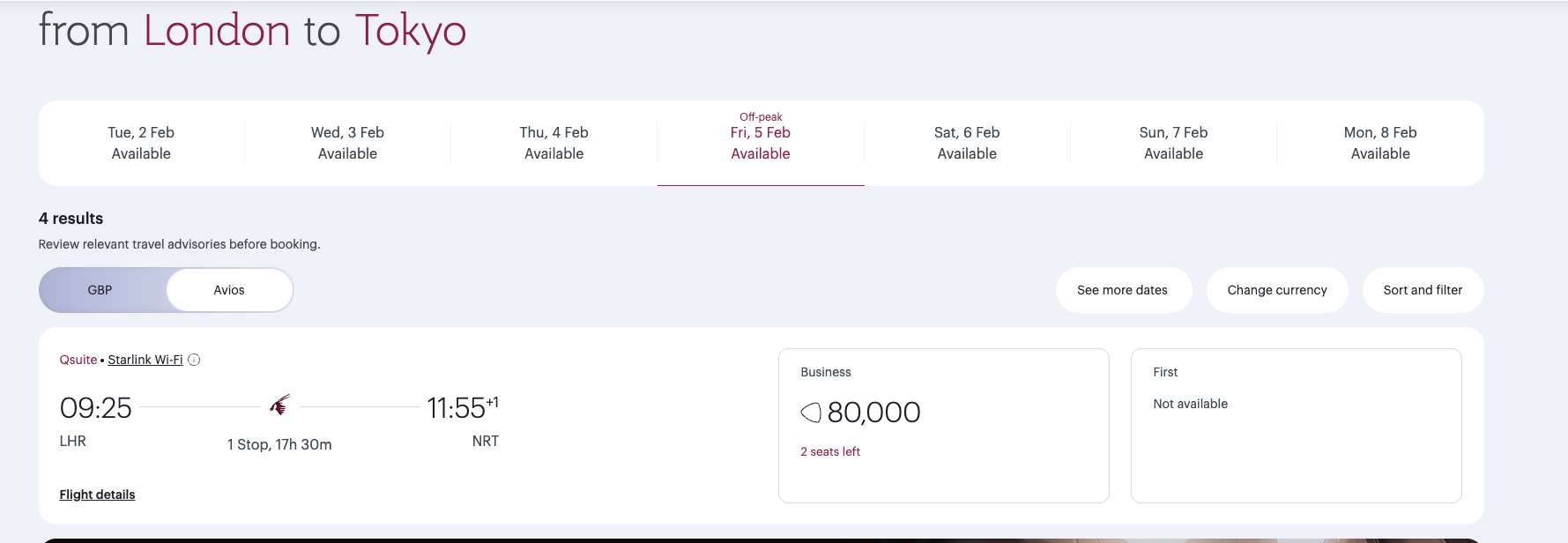 Qatar Airways Booking Screen